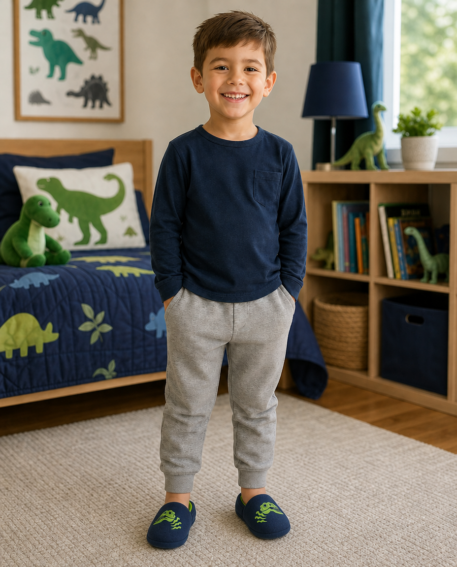 SlumberzzZ Boys Glow in the Dark Dinosaur Slippers