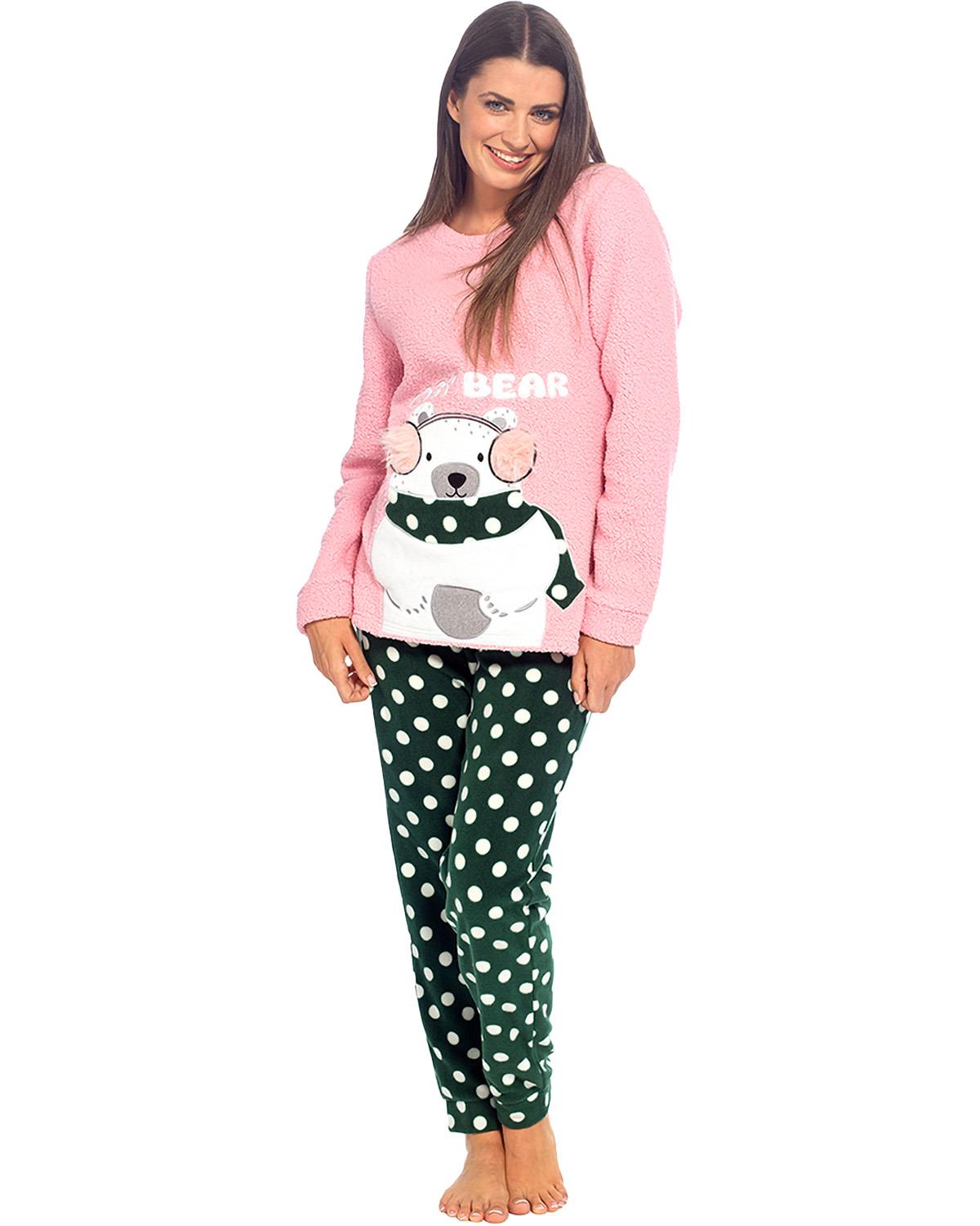 Wolf and Harte Womens Polar Bear Sherpa Top with Fleece Pants Pyjamas