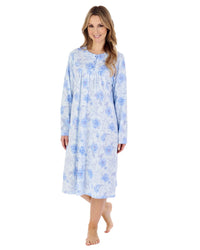 Slenderella Womens 42" Picot Trim Long Sleeve Cotton Nightie