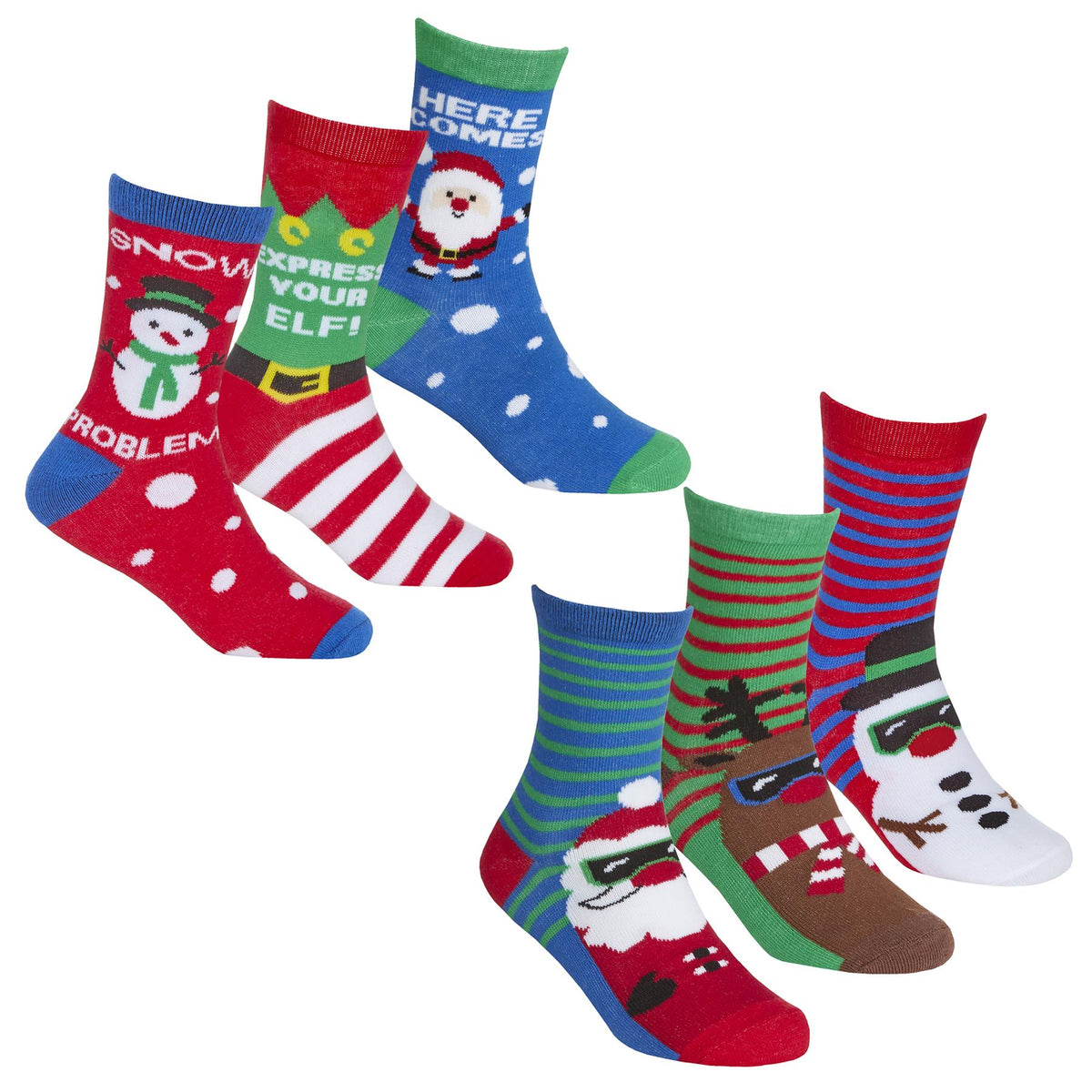 6 Pairs Family Christmas Cotton Rich Socks