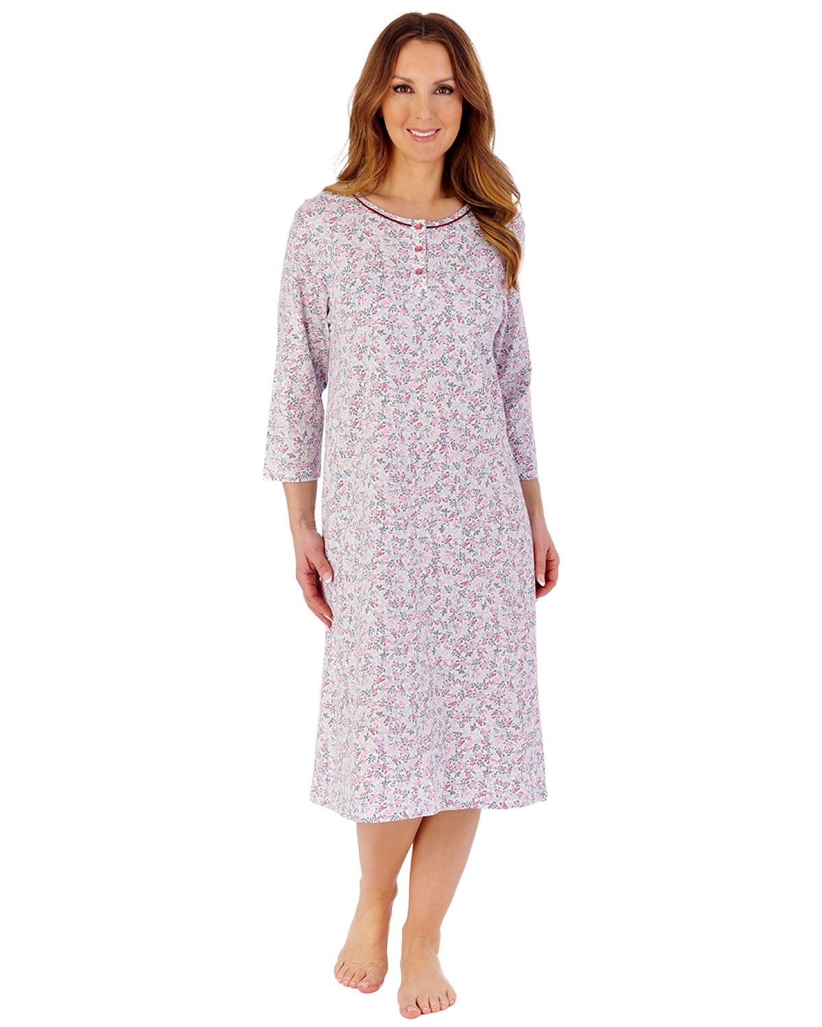 Slenderella Womens Multicoloured Floral 42" 3/4 Sleeve Nightdress