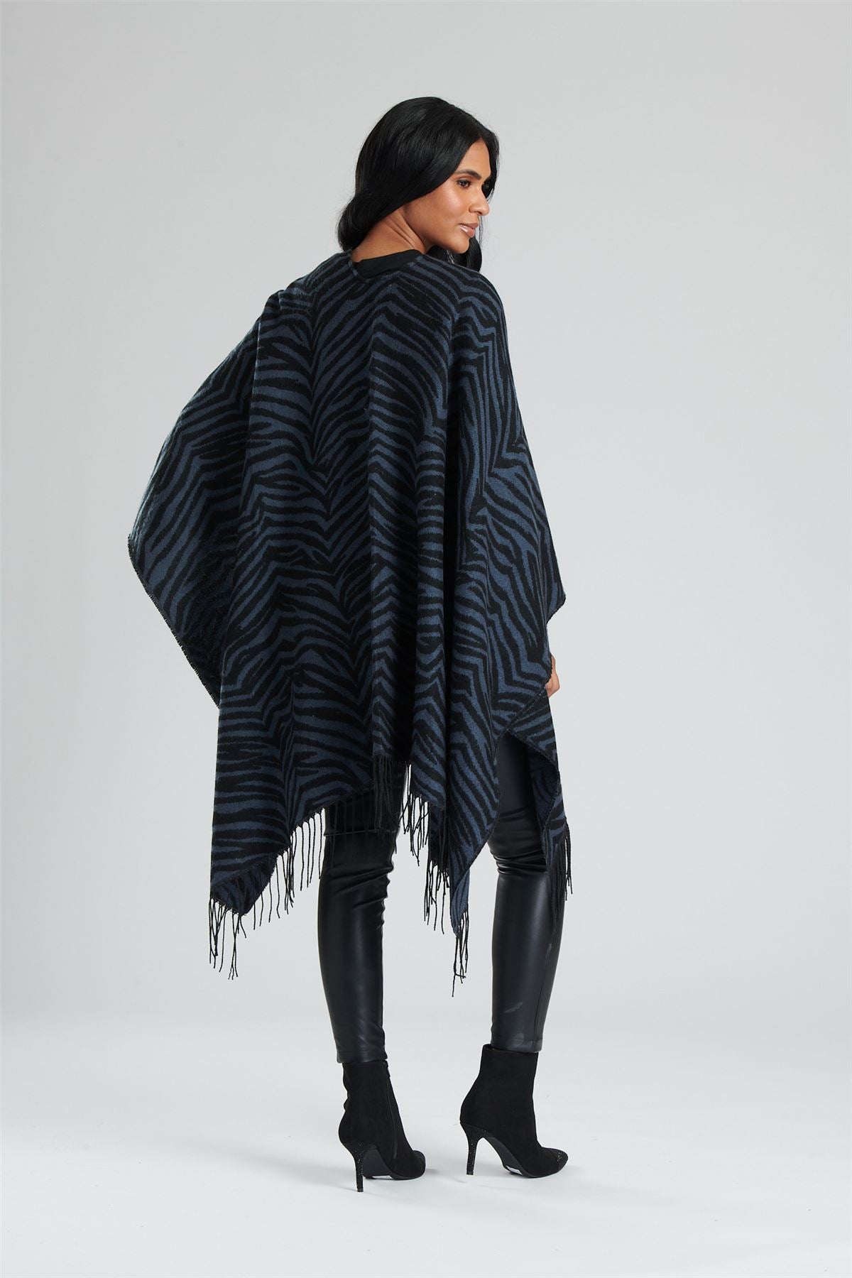 South Beach Womens Jacquard Fringe Poncho