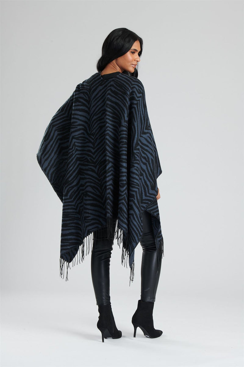 South Beach Womens Jacquard Fringe Poncho