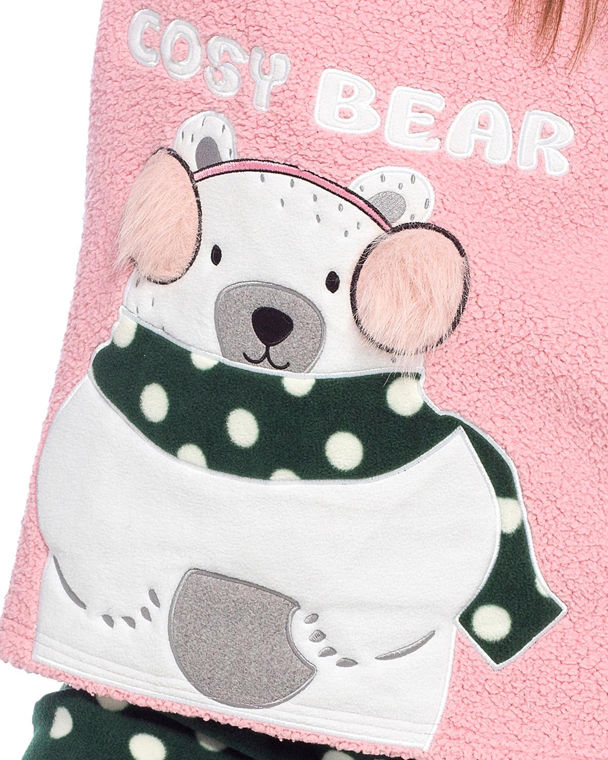 Wolf and Harte Womens Polar Bear Sherpa Top with Fleece Pants Pyjamas