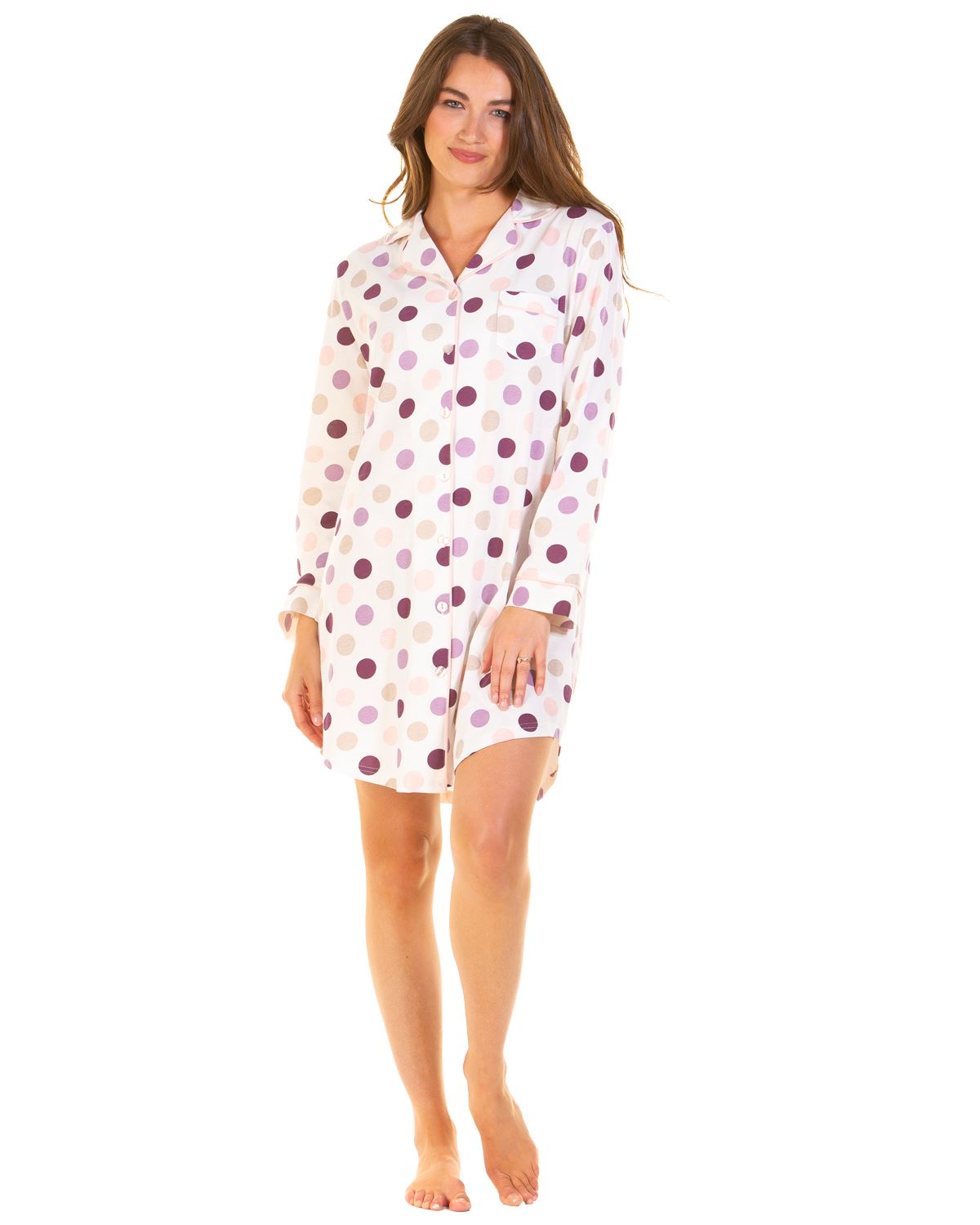 Sue Marks Womens Misty Dots Long Sleeve Button Nightshirt