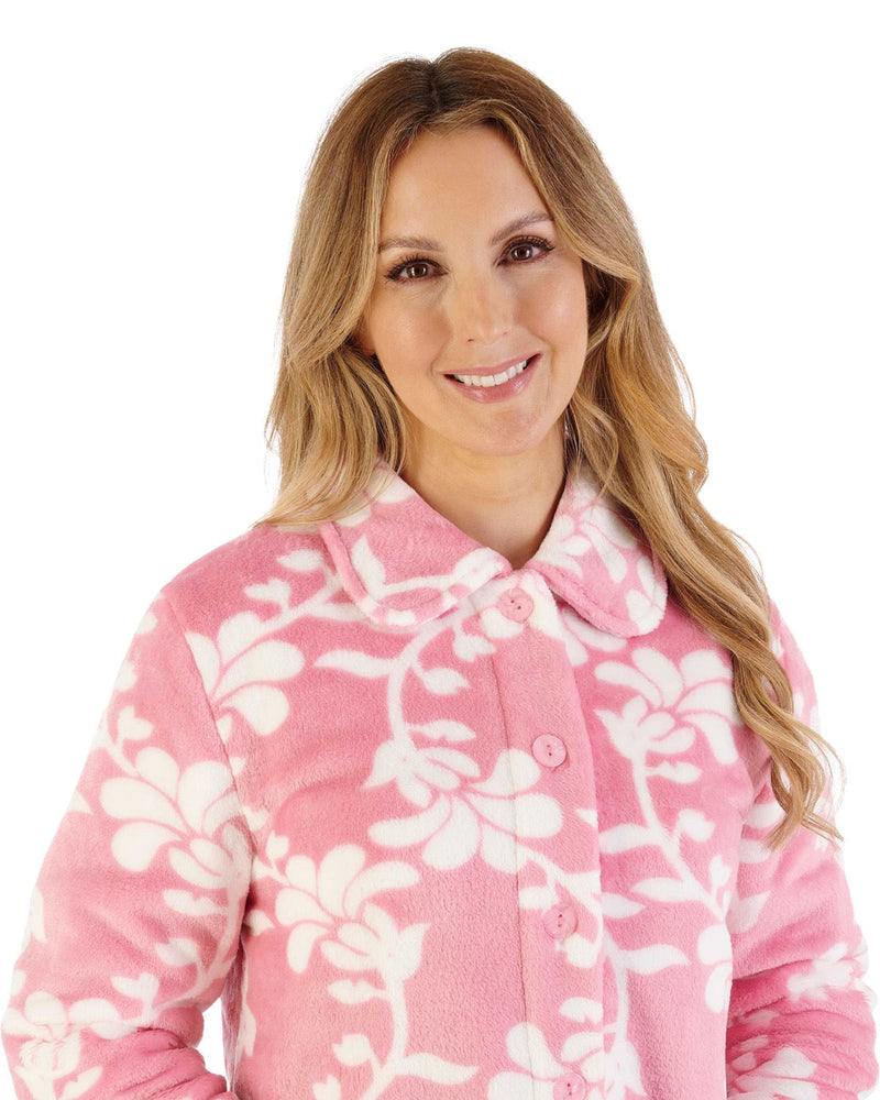 Slenderella Womens 46" Floral Flannel Fleece Button Housecoat