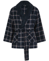 Walker Reid Mens Navy Check Coral Fleece Bed Jacket