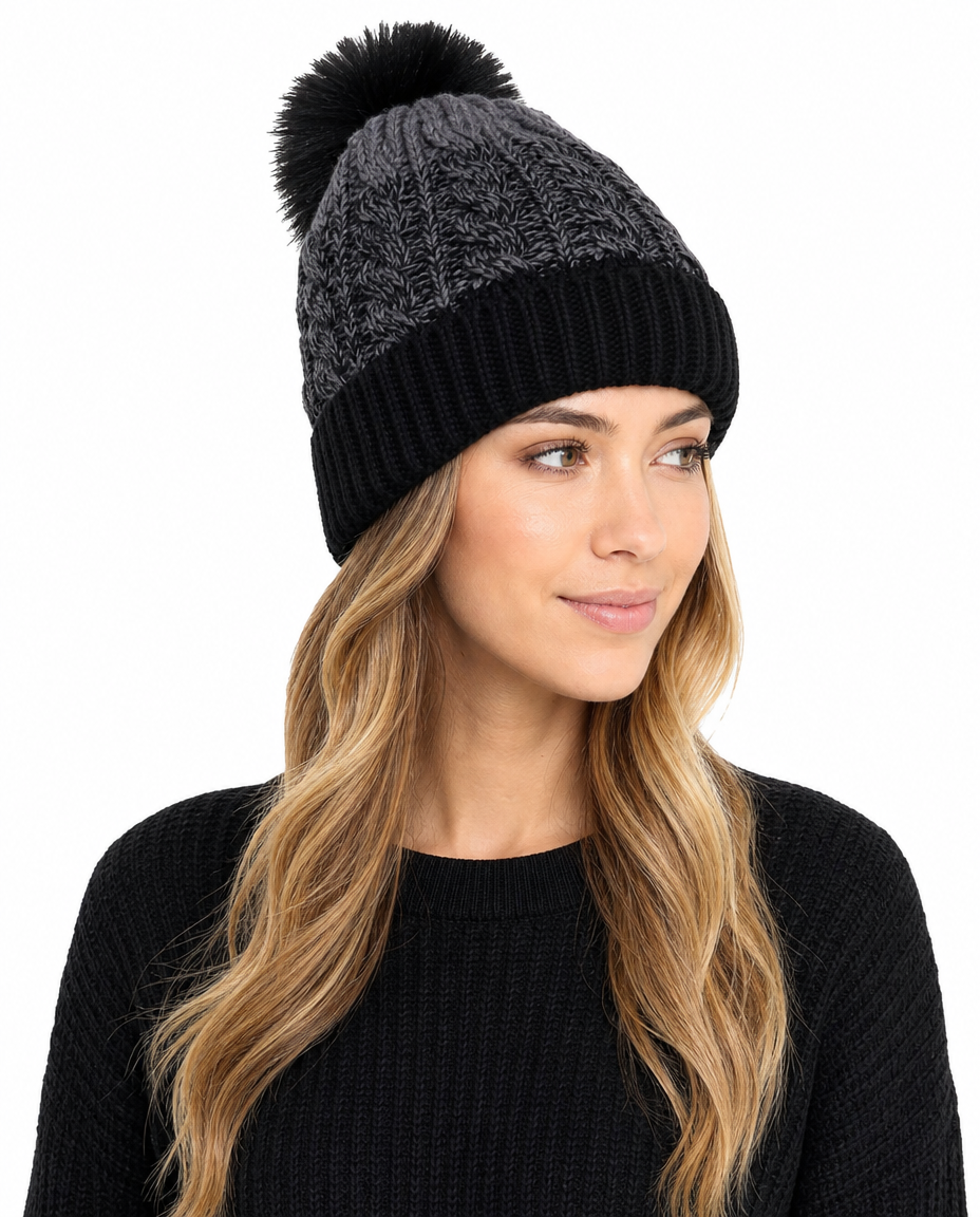Womens Sherpa Lined 2 Tone Knitted Hat