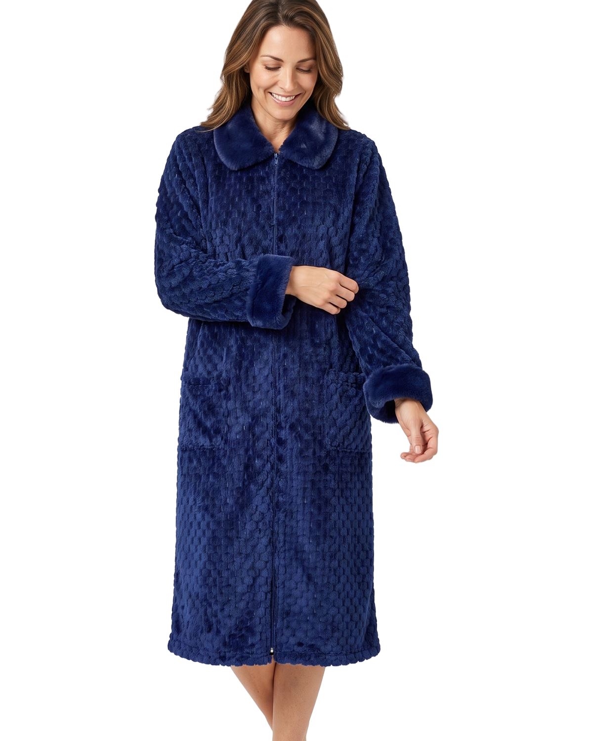 Marlon Womens Faux Fur Puff Fleece Zip Robe