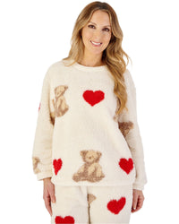 Slenderella Womens Teddy Print Fleece Two-Piece Pyjama Set