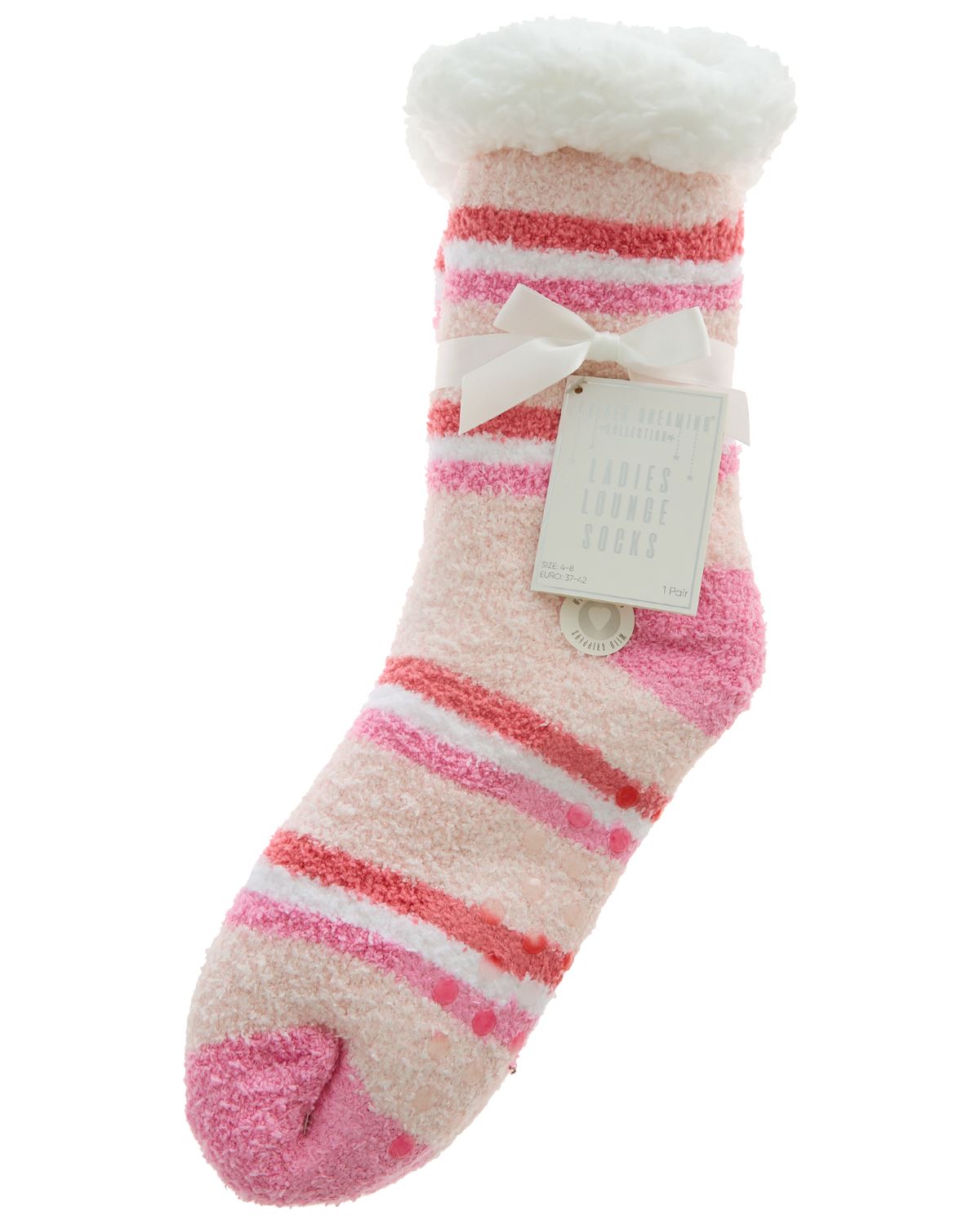 Forever Dreaming Womens Sherpa Lined Striped Fleece Lounge Socks
