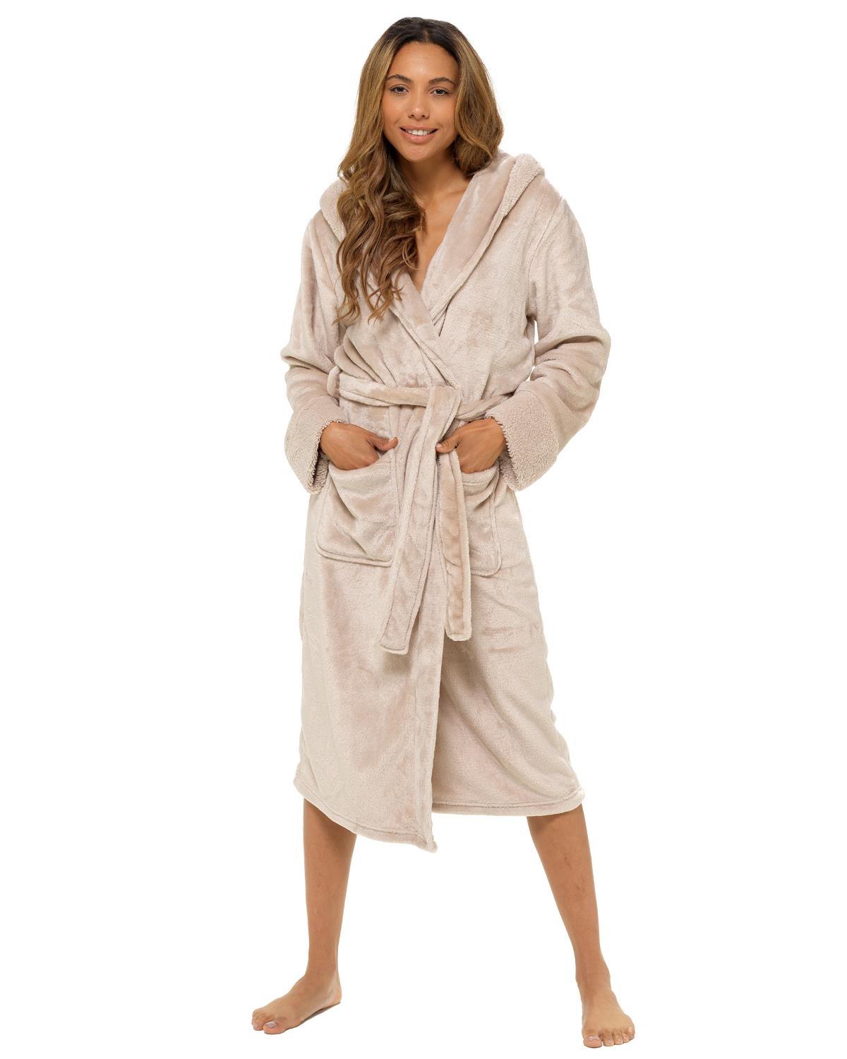 Womens Polished Fleece Cuff Detail Dressing Gown