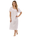 Marlon Womens Linear Floral 45" Short Sleeve Button Nightie