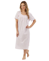 Marlon Womens Linear Floral 45" Short Sleeve Button Nightie