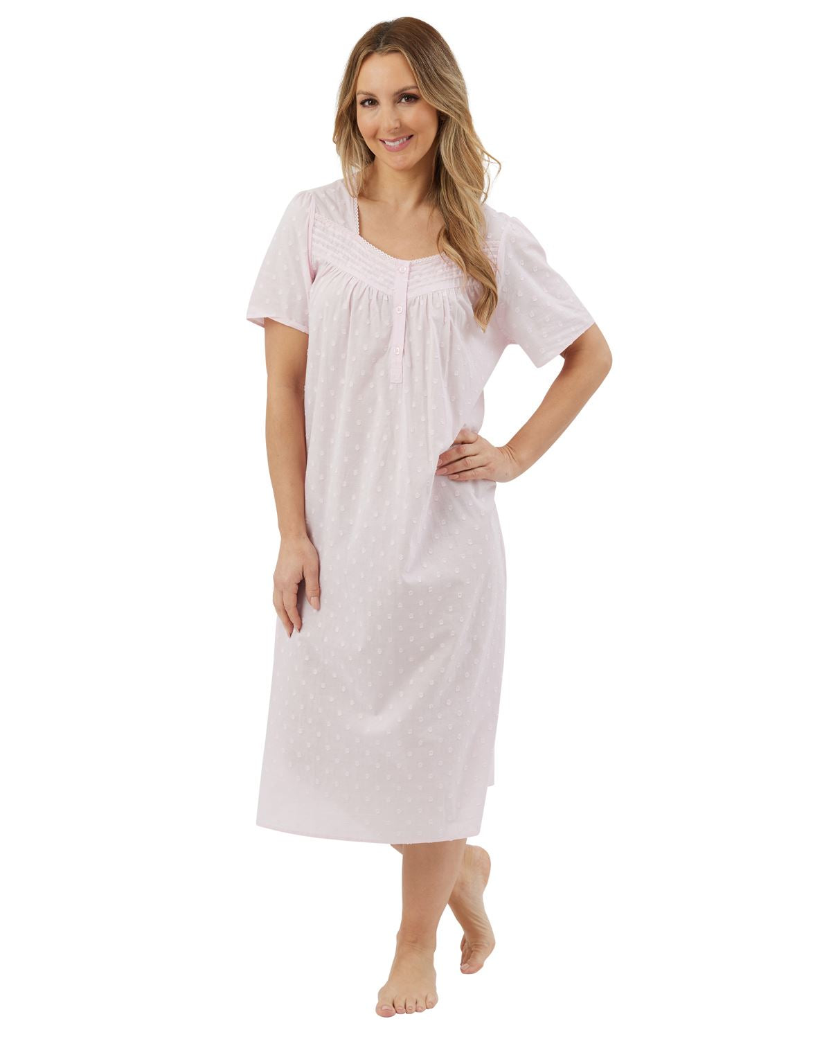 Marlon Womens Linear Floral 45" Short Sleeve Button Nightie