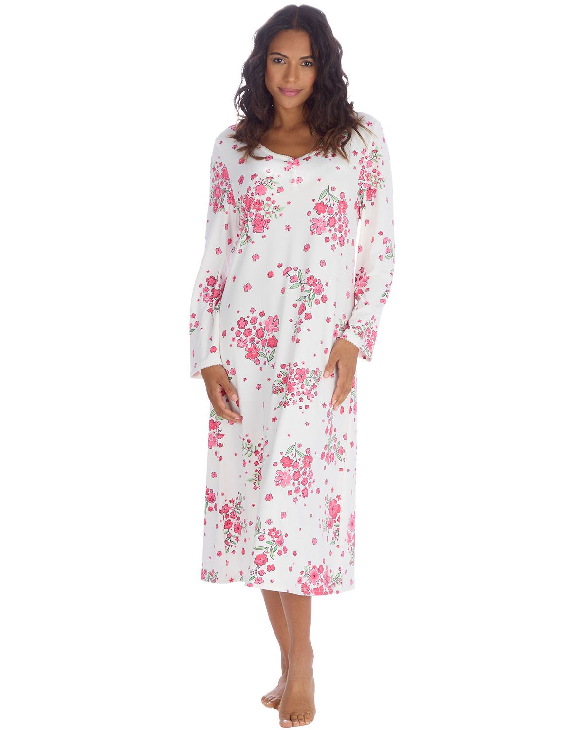 Countess Christie Womens Cuddleknit Floral Long Sleeve Nightdress
