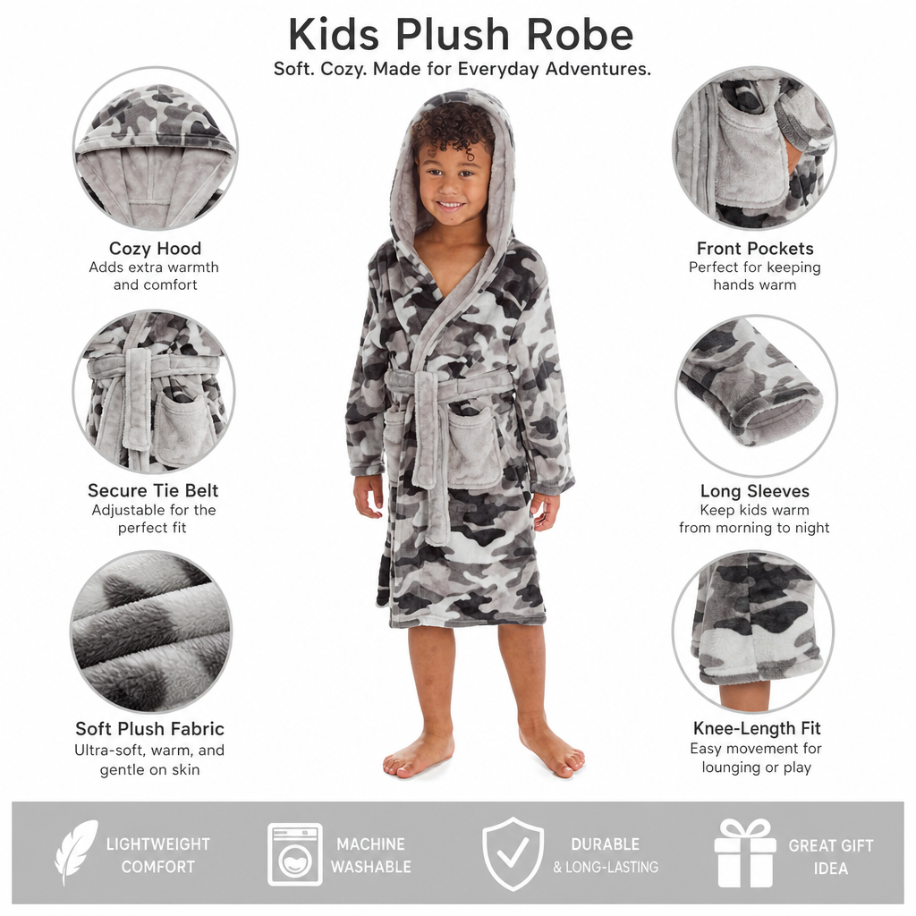 Boys Grey Camo Dressing Gown