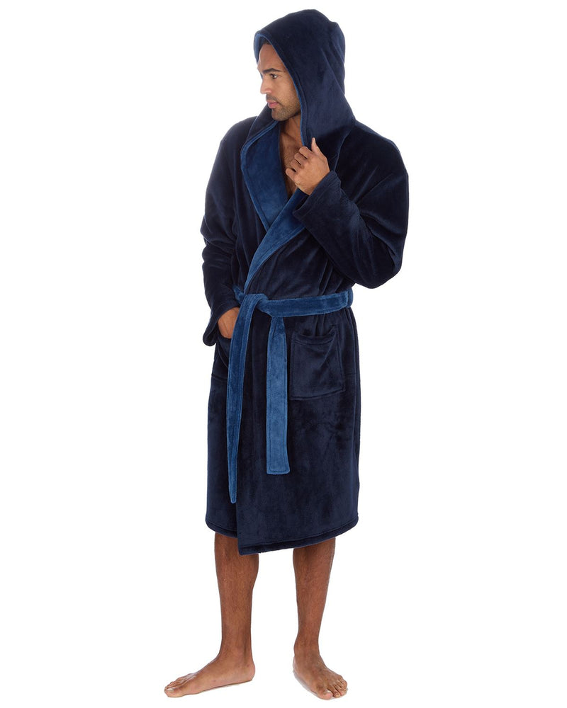 Huggable Mens Contrast Flannel Fleece Hooded Robe