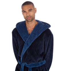 Huggable Mens Contrast Flannel Fleece Hooded Robe