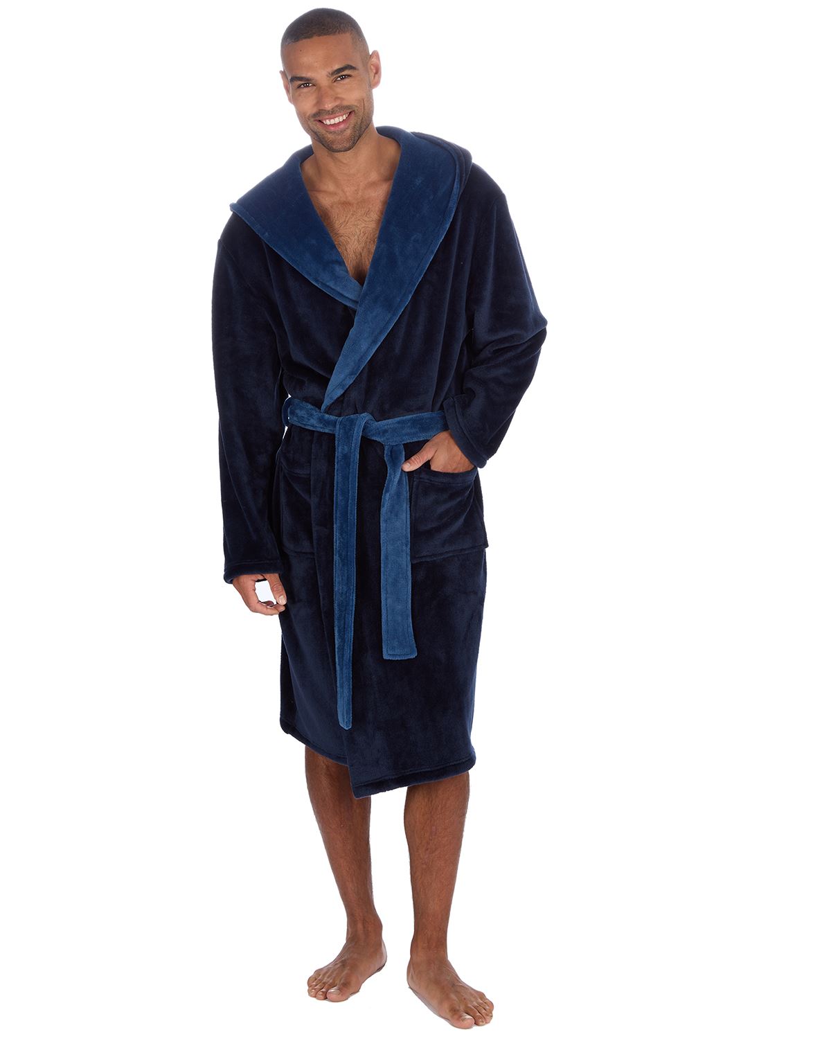 Huggable Mens Contrast Flannel Fleece Hooded Robe