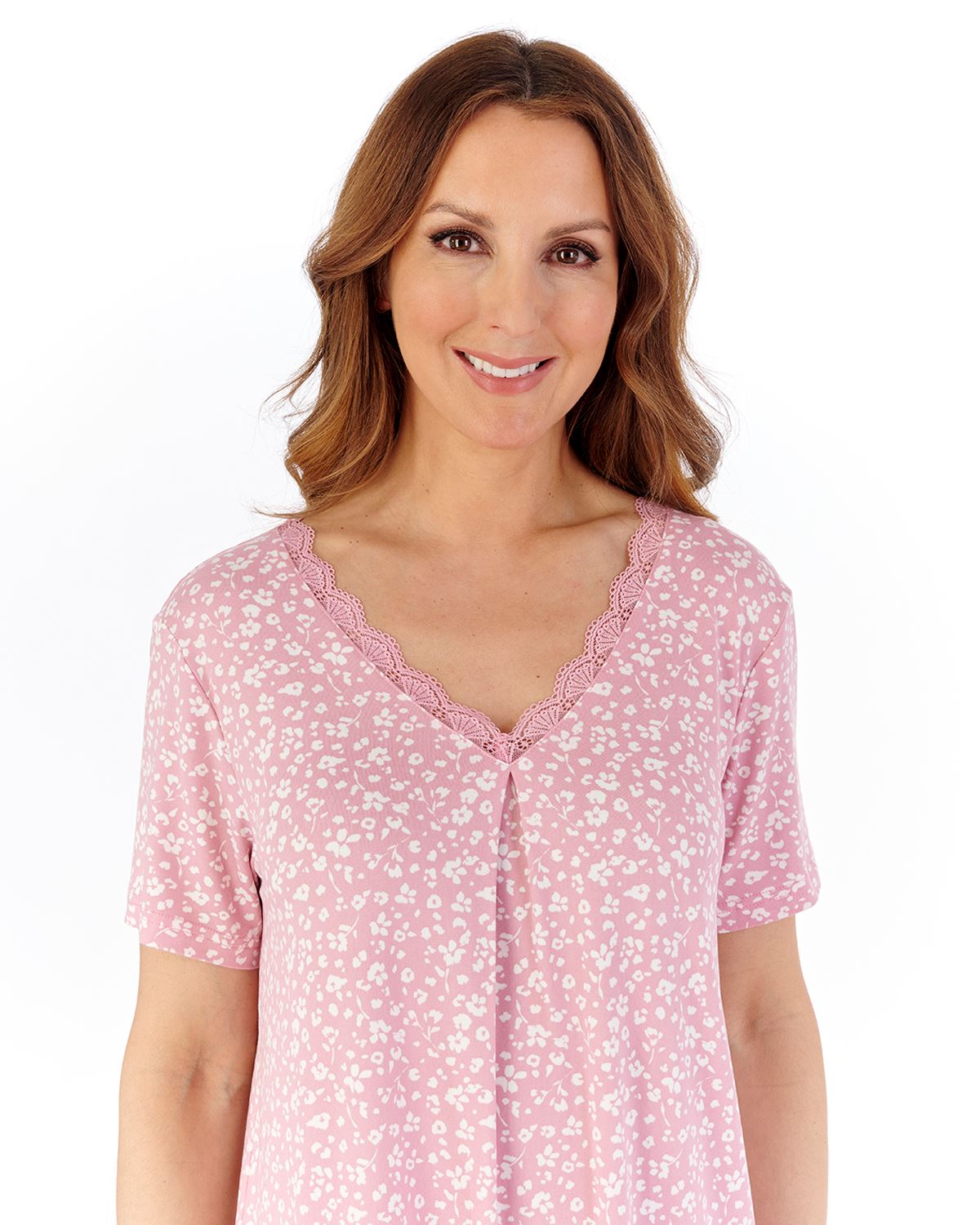 Slenderella Womens Gaspe 40" Supersoft Floral Short Sleeve Nightdress