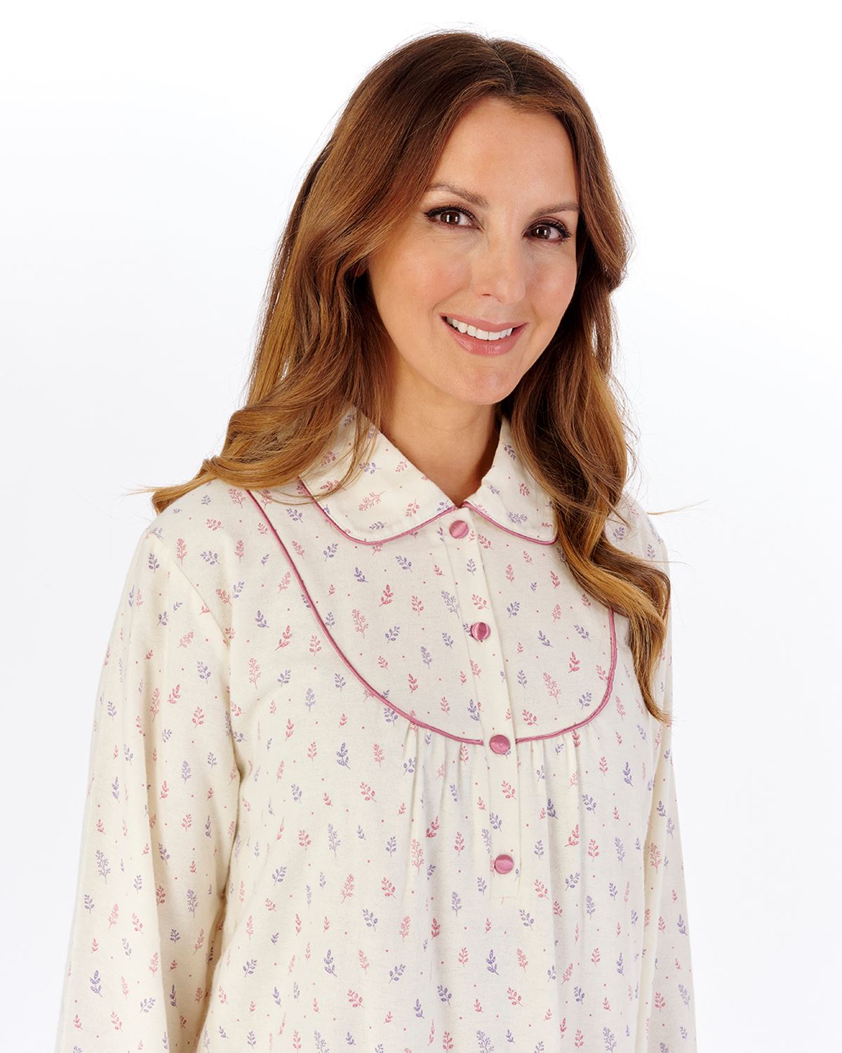 Slenderella Womens Leaf Print Flannel Cotton 45" Long Sleeve Nightdress