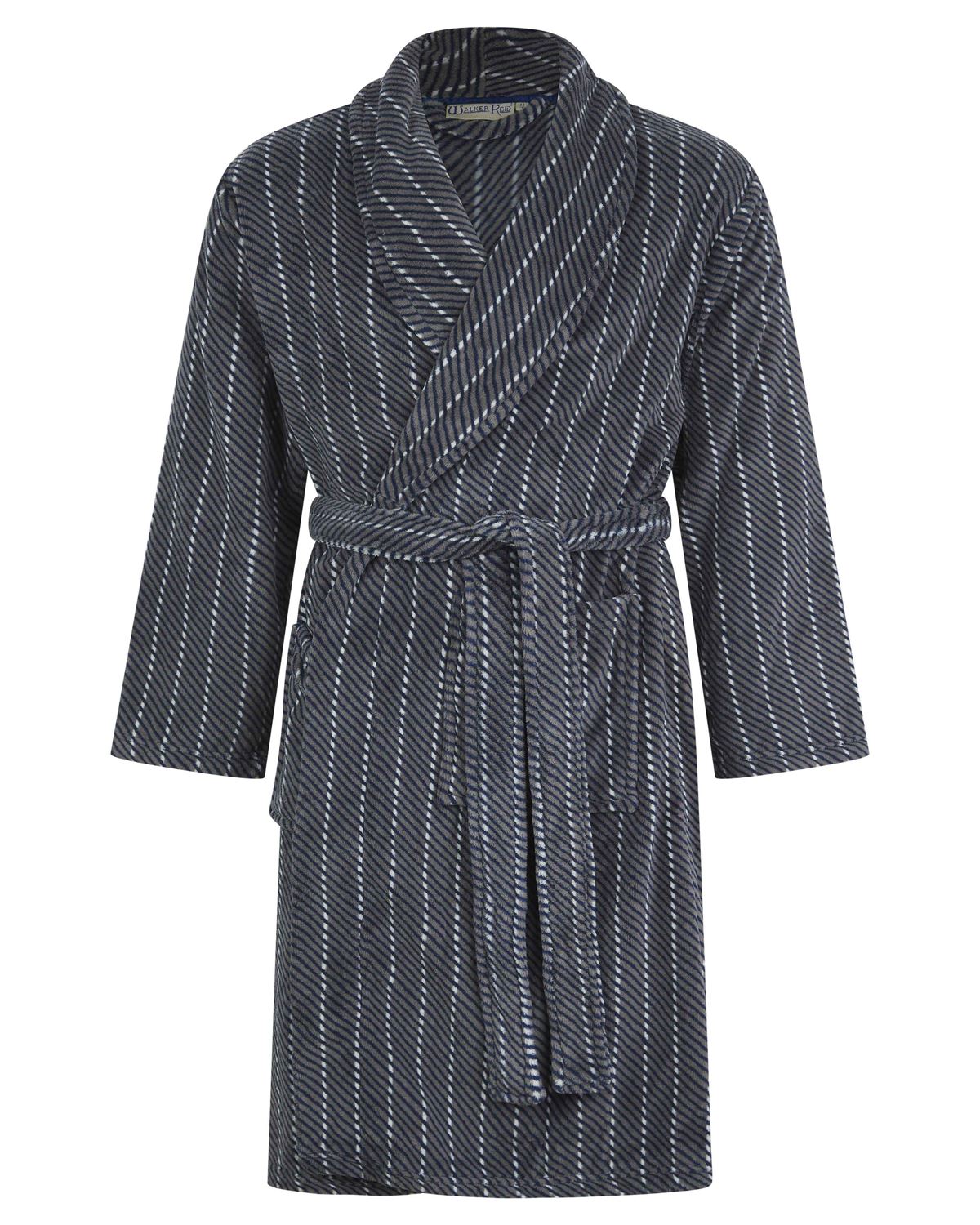 Walker Reid Mens Grey Stripe Coral Fleece Robe