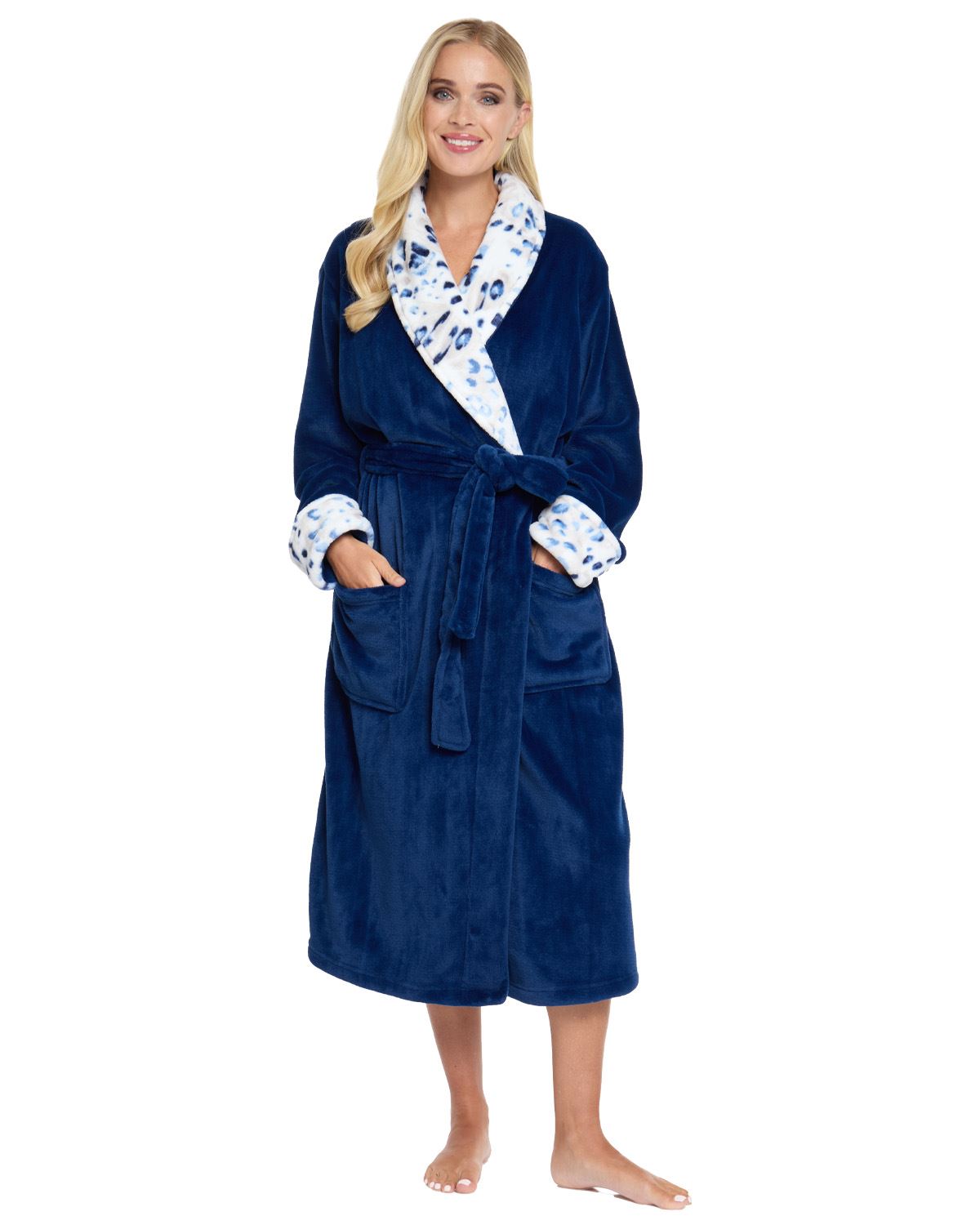 La Marquise Womens 'Blue Leopard' Supersoft Shawl Collar Robe
