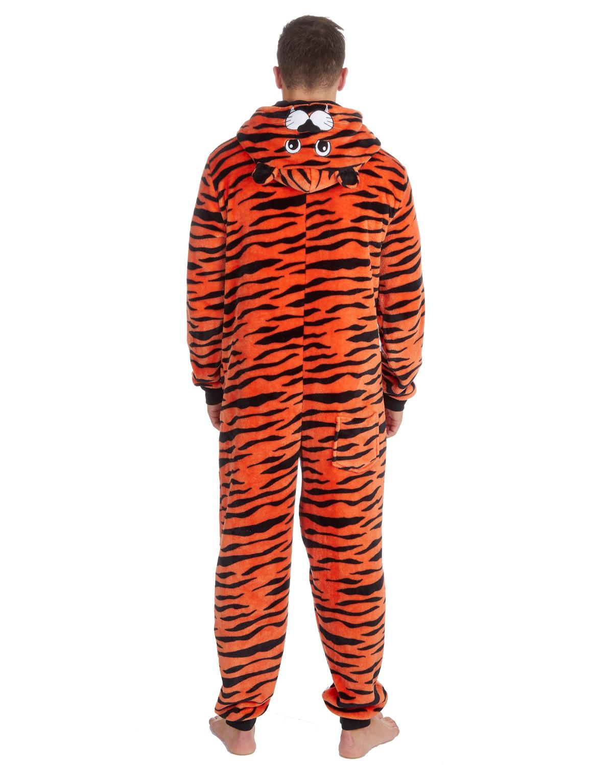 Mens Novelty Orange Tiger Fleece Onesie Slumber Hut