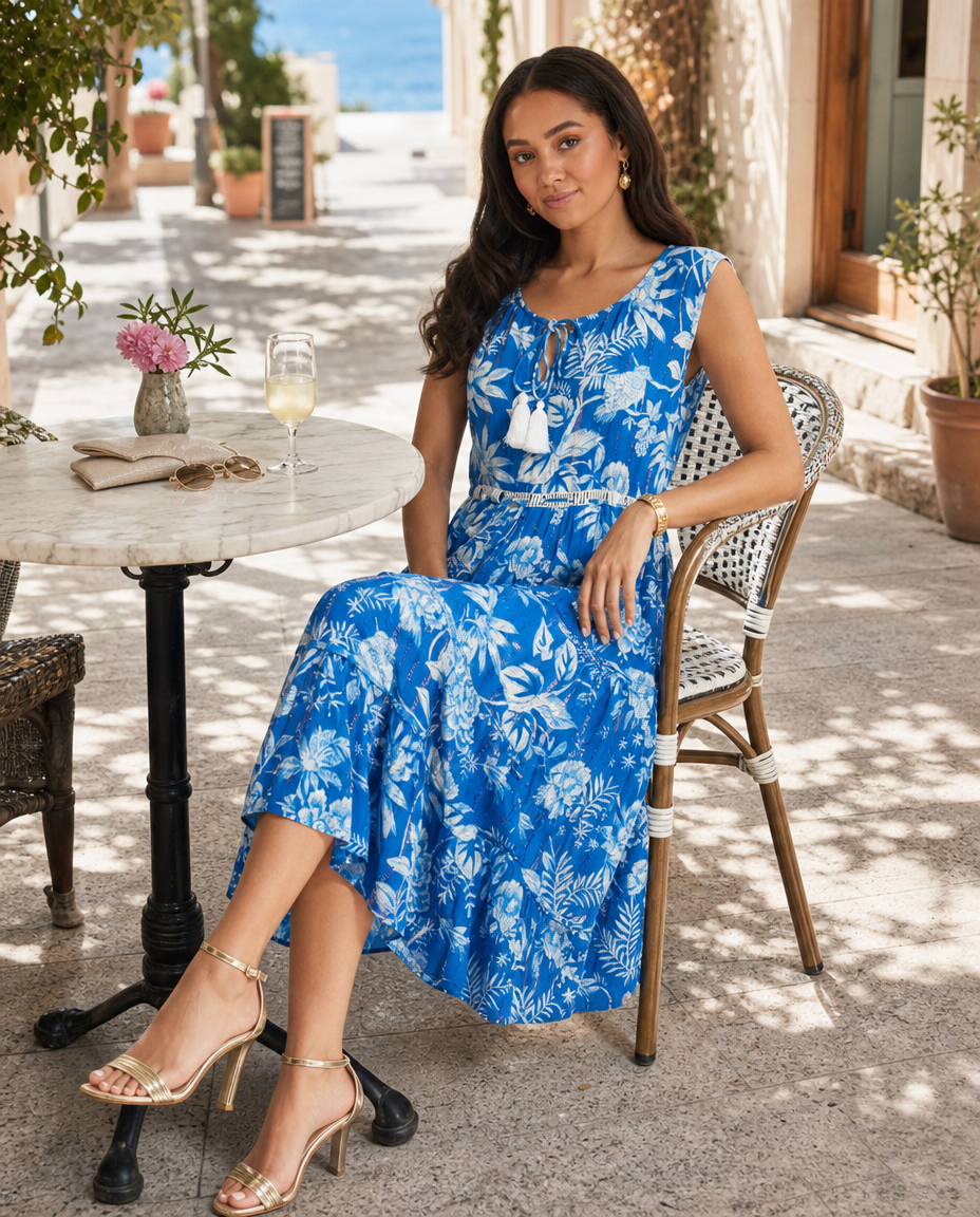 South Beach Womens Floral Print Sleeveless Summer Dress