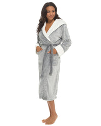 Womens Polished Fleece Sherpa Trim Dressing Gown