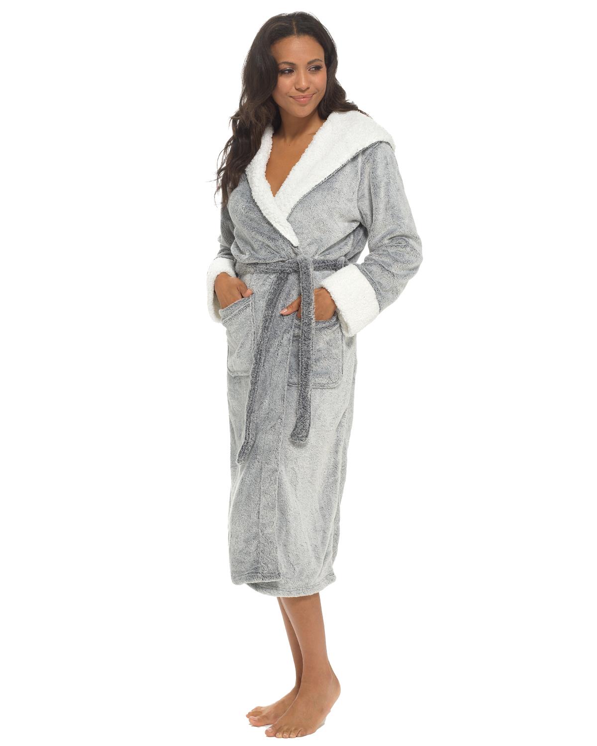 Womens Polished Fleece Sherpa Trim Dressing Gown
