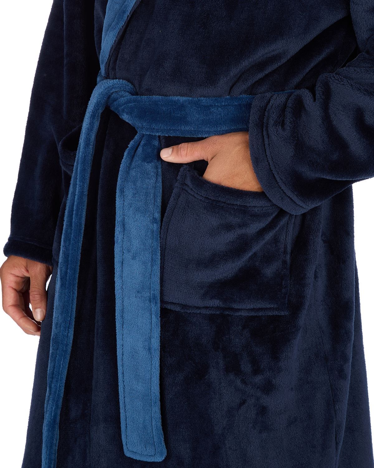 Huggable Mens Contrast Flannel Fleece Hooded Robe