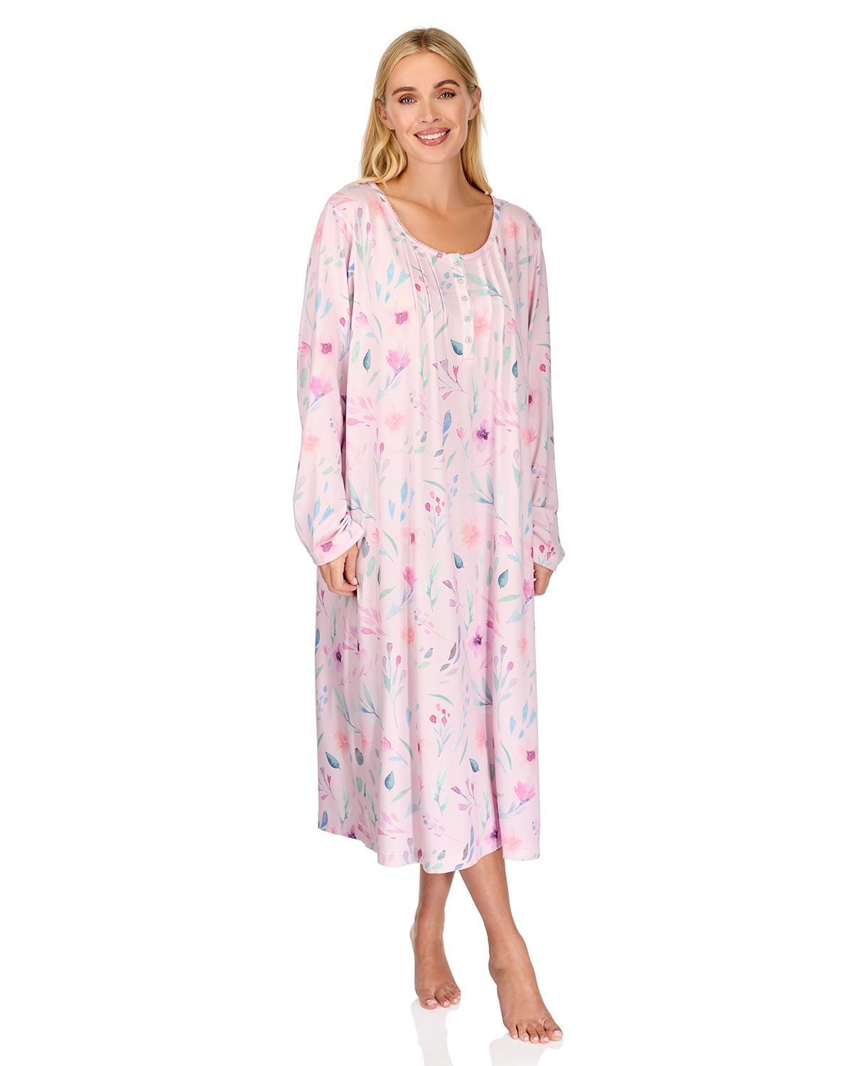 La Marquise Womens 'Watercolours' 43" & 50" Long Sleeve Jersey Nightie
