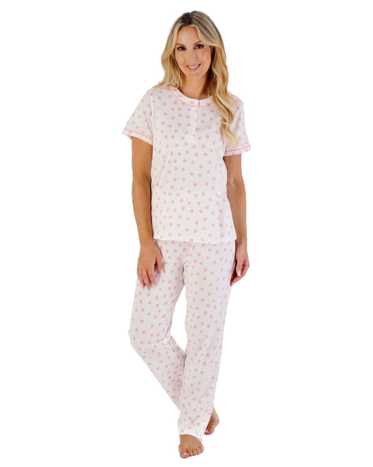 Slenderella Womens Leaf Print Jersey Pyjamas