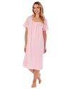 Slenderella Womens 42" Dobby Dot Short Sleeve 100% Cotton Nightie