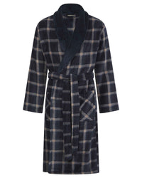 Walker Reid Mens Navy Check Coral Fleece Robe
