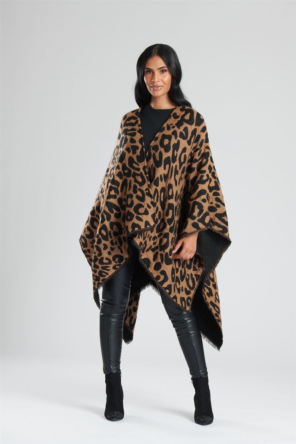 South Beach Womens Jacquard Fringe Poncho