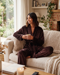 Loungeable Womens Luxury Fleece Wrap Kimono and Trouser Lounge Set