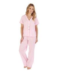 Slenderella Womens Short Sleeve Textured Woven Pyjamas