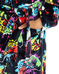 Huggable Kids Hooded Fleece Gaming Dressing Gown