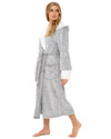 Womens Textured Fleece Sherpa Trim Dressing Gown