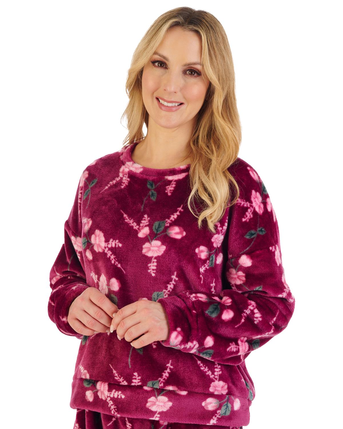 Slenderella Womens Floral Pattern Fleece Pyjamas
