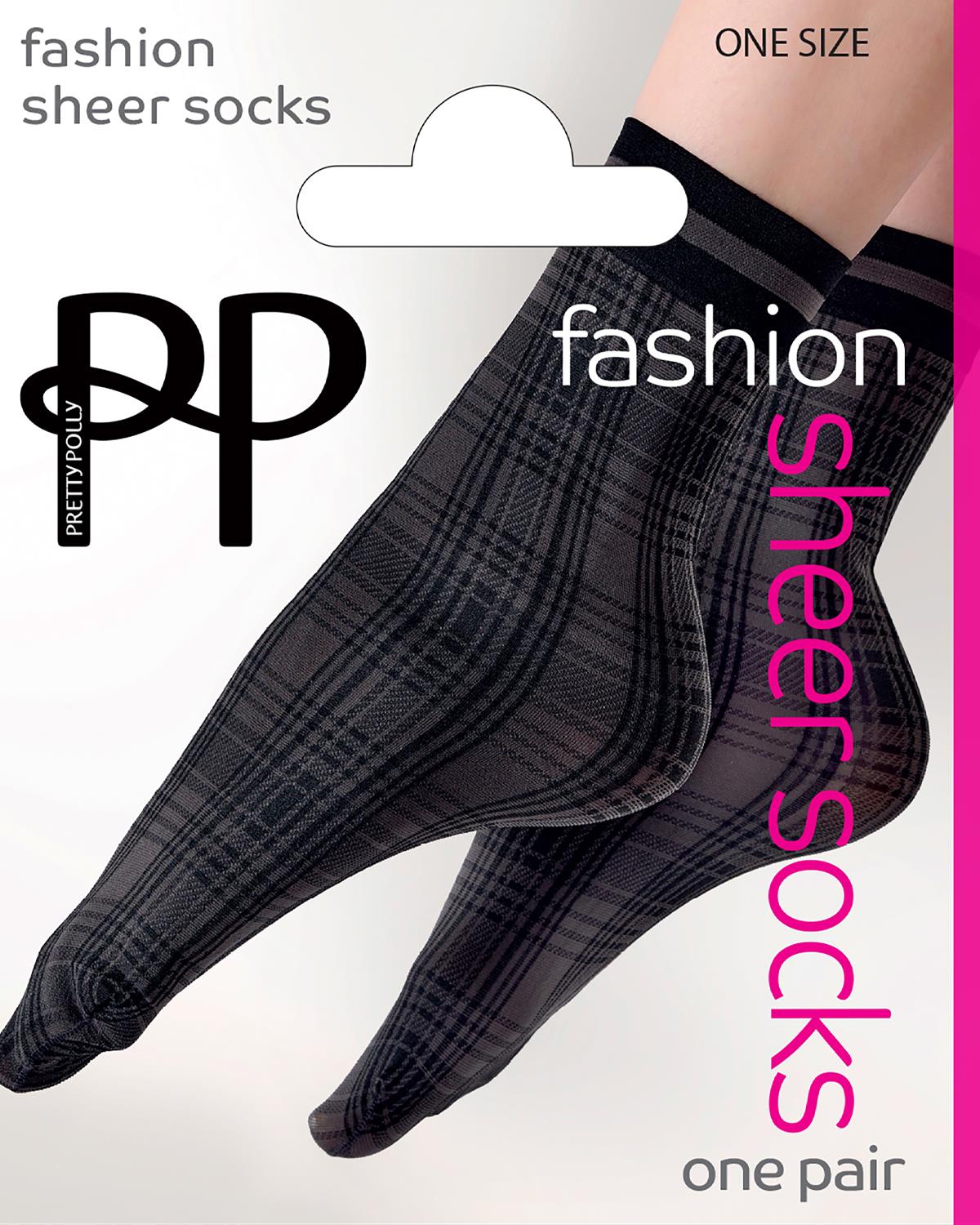 Pretty Polly Womens Black Tartan Pattern Anklets