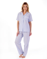 Slenderella Womens Classic Stripe Seersucker Woven Tailored Pyjama Set