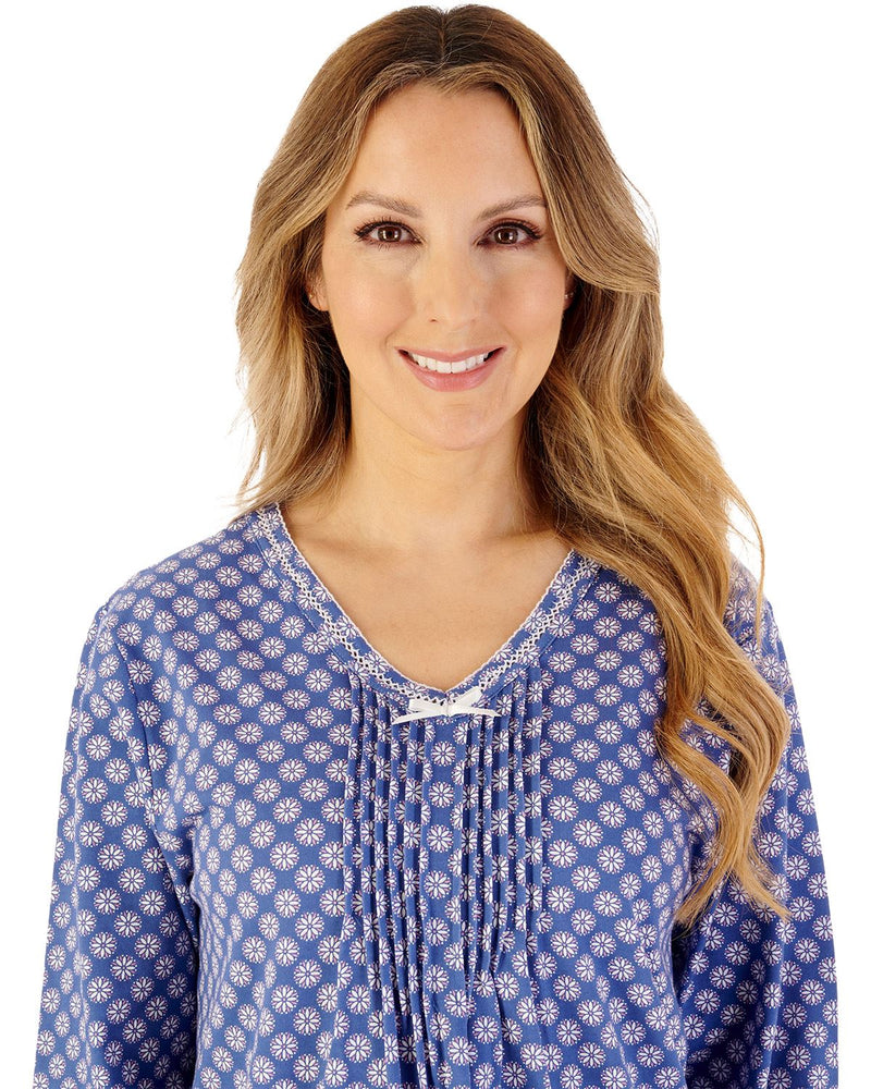 Slenderella Womens Geo Print 45" Jersey Long Sleeve Cotton Nightdress