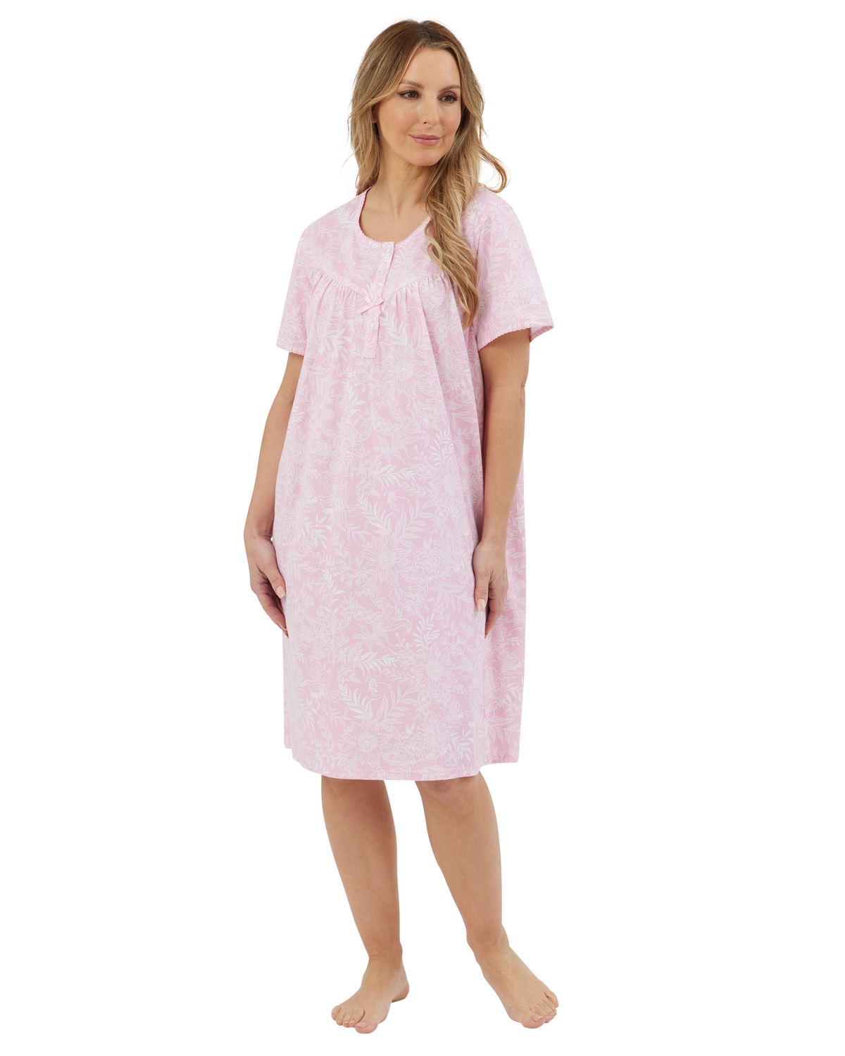 Marlon Womens Linear Floral 40" Short Sleeve Nightie