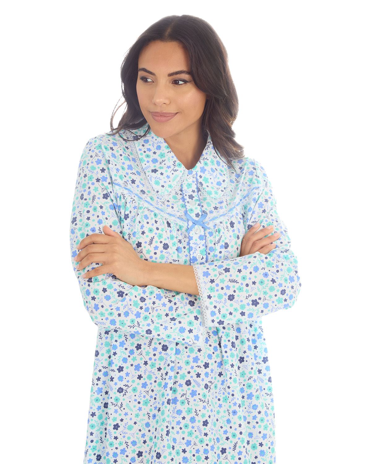 Womens Long Sleeve Woven Poplin Nightie