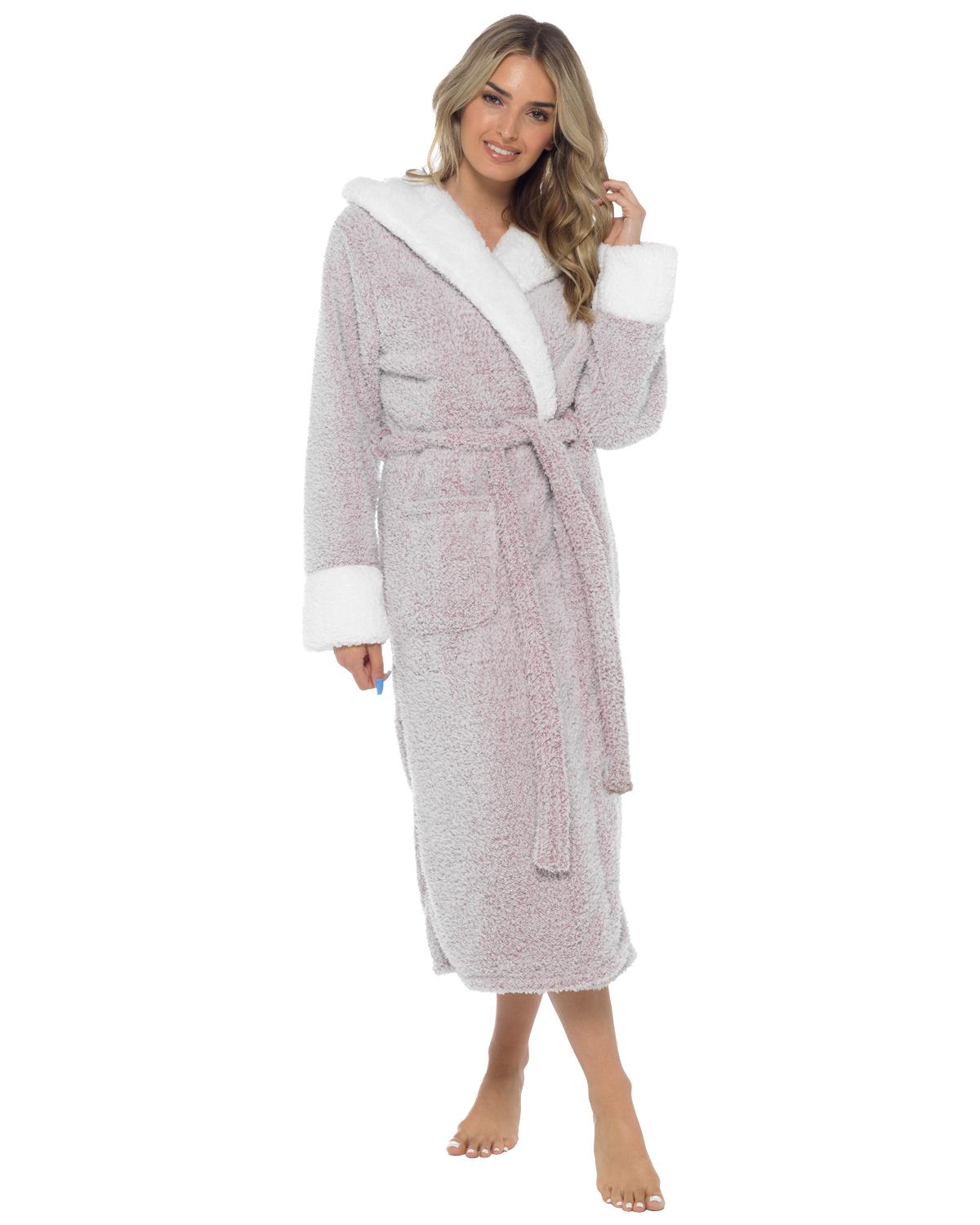 Womens Textured Fleece Sherpa Trim Dressing Gown
