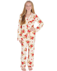 Womens & Girls Pyjamas Set Teddy Bear or Pink Heart Stripe